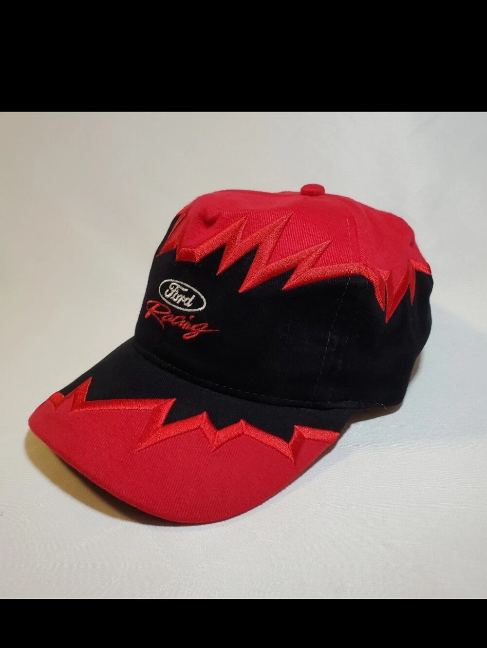 VTG Ford Racing Hat Jagged Shatter All Over Embroidery NASCAR Strapback Rope